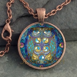 Celtic Owl Round Glass Pendant