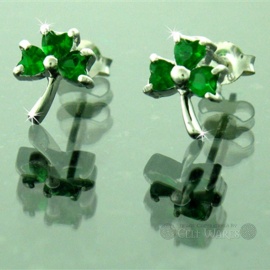Green Stone Sterling Silver Shamrock Earrings
