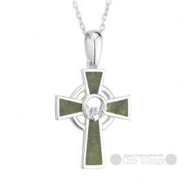 Connemara Marble Claddagh in Cross Pendant