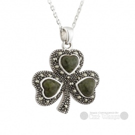 Shamrock Marcasite & Connemara Marble Pendant