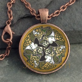 Three Horses Round Domed Pendant