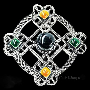 Celtic Multi Stone Cross Brooch