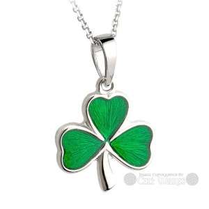 Green Enamel Shamrock Pendant - Sterling Silver